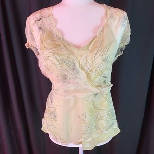 Separates pale green floral sheer shirt with tank size XL